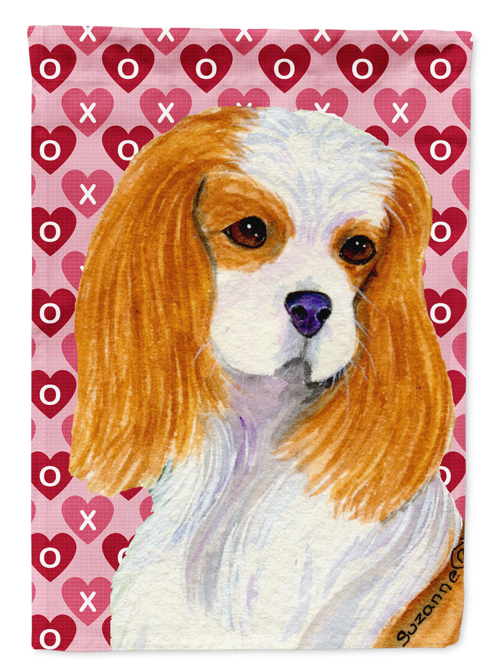 Cavalier Spaniel Hearts Love and Valentine's Day Portrait House Flag 28x40 Porch Sleeve Pole Decorative Outside Yard Banner Artwork Wall Hanging, Polyester
