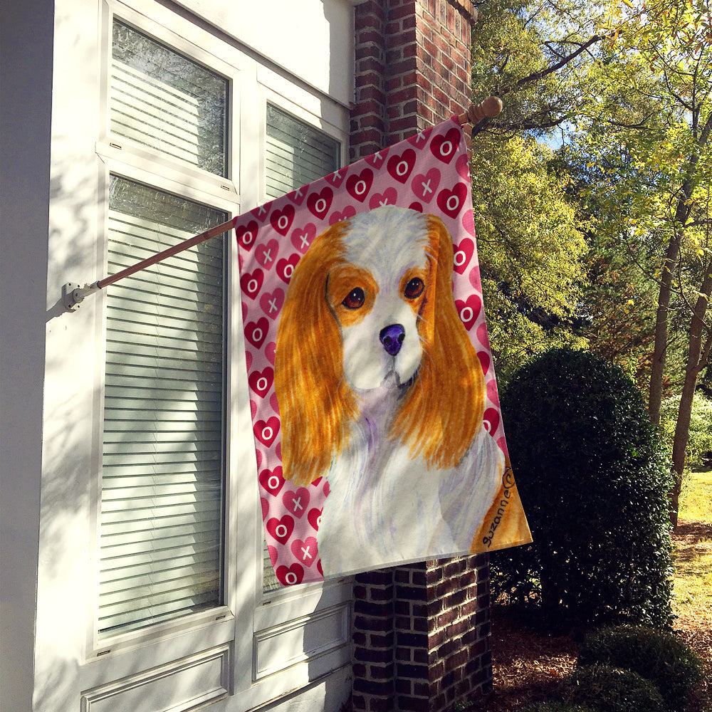 Cavalier Spaniel Hearts Love and Valentine's Day Portrait House Flag 28x40 Porch Sleeve Pole Decorative Outside Yard Banner Artwork Wall Hanging, Polyester
