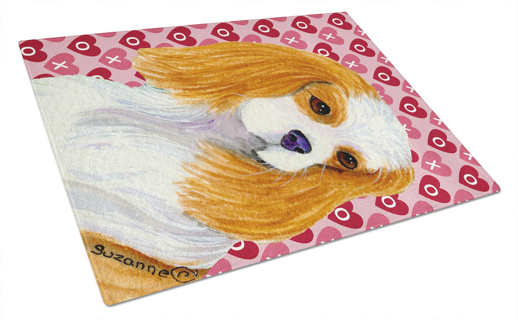 Cavalier Spaniel Hearts Love and Valentine's Day Portrait Cutting Board Tempered Glass Kitchen Cutting Surface, Heat Resistant Chopping, Non-Slip Feet, Food Prep & Serving