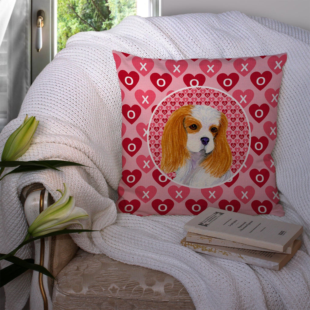 Cavalier Spaniel Hearts Love and Valentine's Day Portrait Decorative Throw Pillow 14x14 Indoor Outdoor Accent Cushion, Fabric Cover with Insert for Sofa, Bed, Porch & Living Room