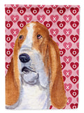 Basset Hound Hearts Love and Valentine's Day Portrait House Flag 28x40 Porch Sleeve Pole Decorative Outside Yard Banner Artwork Wall Hanging, Polyester