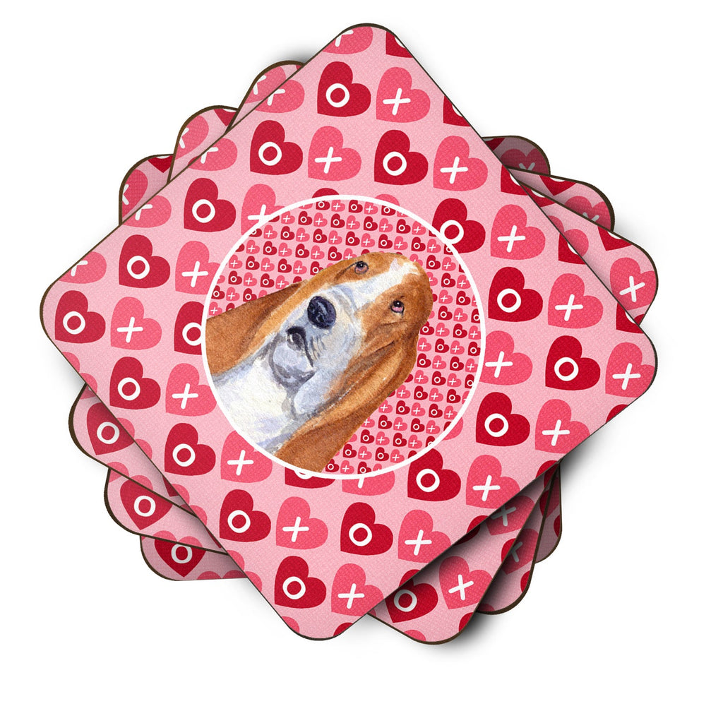 Basset Hound Hearts Love and Valentine's Day Portrait Foam Coasters Set of 4 Cup Coasters for Indoor Outdoor, Tabletop Protection, Anti Slip, Mouse pad Material