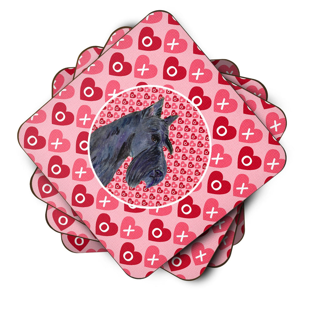 Scottish Terrier Hearts Love Valentine's Day Portrait Foam Coasters Set of 4 Cup Coasters for Indoor Outdoor, Tabletop Protection, Anti Slip, Mouse pad Material