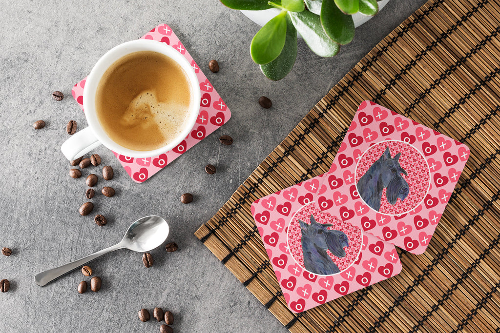 Scottish Terrier Hearts Love Valentine's Day Portrait Foam Coasters Set of 4 Cup Coasters for Indoor Outdoor, Tabletop Protection, Anti Slip, Mouse pad Material