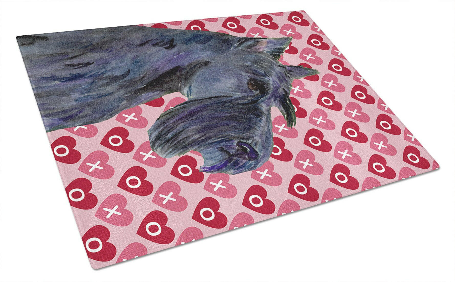 Scottish Terrier Hearts Love Valentine's Day Portrait Cutting Board Tempered Glass Kitchen Cutting Surface, Heat Resistant Chopping, Non-Slip Feet, Food Prep & Serving