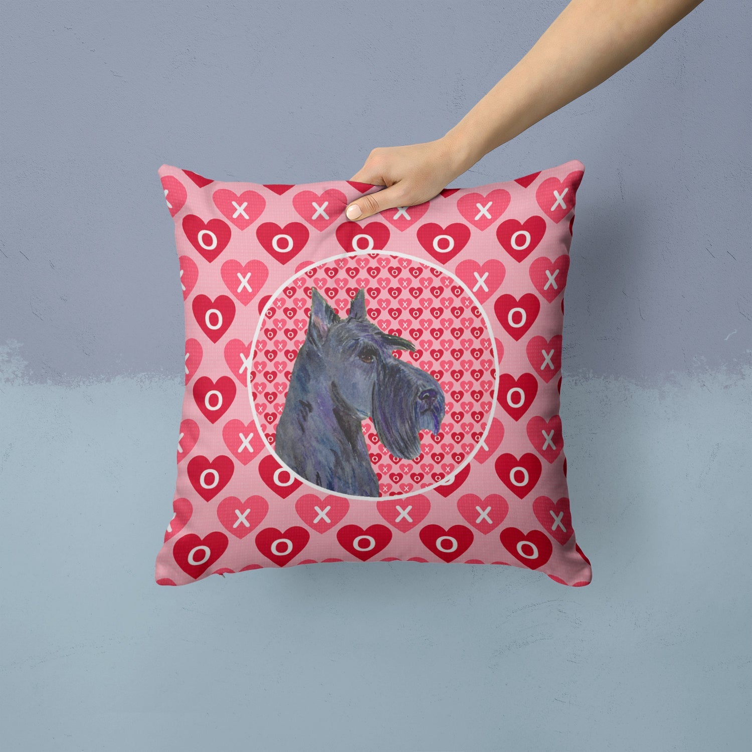 Scottish Terrier Hearts Love Valentine's Day Portrait Decorative Throw Pillow 14x14 Indoor Outdoor Accent Cushion, Fabric Cover with Insert for Sofa, Bed, Porch & Living Room
