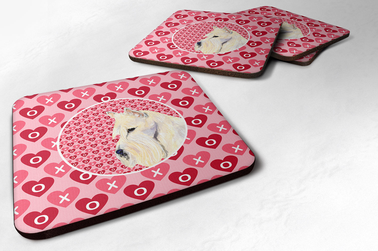 Scottish Terrier Hearts Love Valentine's Day Portrait Foam Coasters Set of 4 Cup Coasters for Indoor Outdoor, Tabletop Protection, Anti Slip, Mouse pad Material