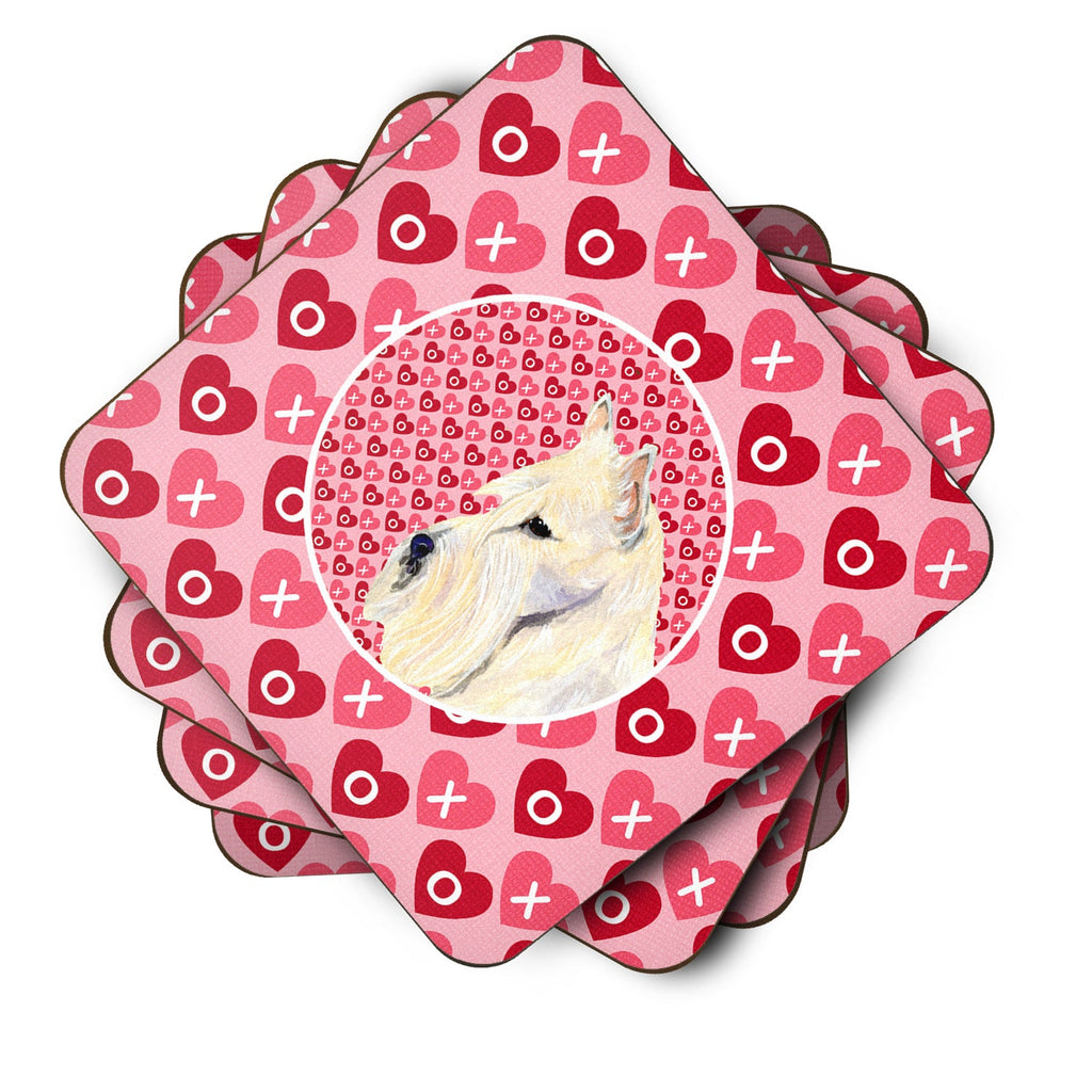 Scottish Terrier Hearts Love Valentine's Day Portrait Foam Coasters Set of 4 Cup Coasters for Indoor Outdoor, Tabletop Protection, Anti Slip, Mouse pad Material