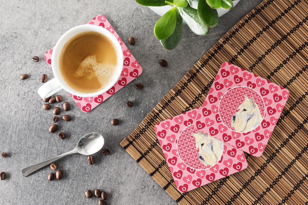 Scottish Terrier Hearts Love Valentine's Day Portrait Foam Coasters Set of 4 Cup Coasters for Indoor Outdoor, Tabletop Protection, Anti Slip, Mouse pad Material