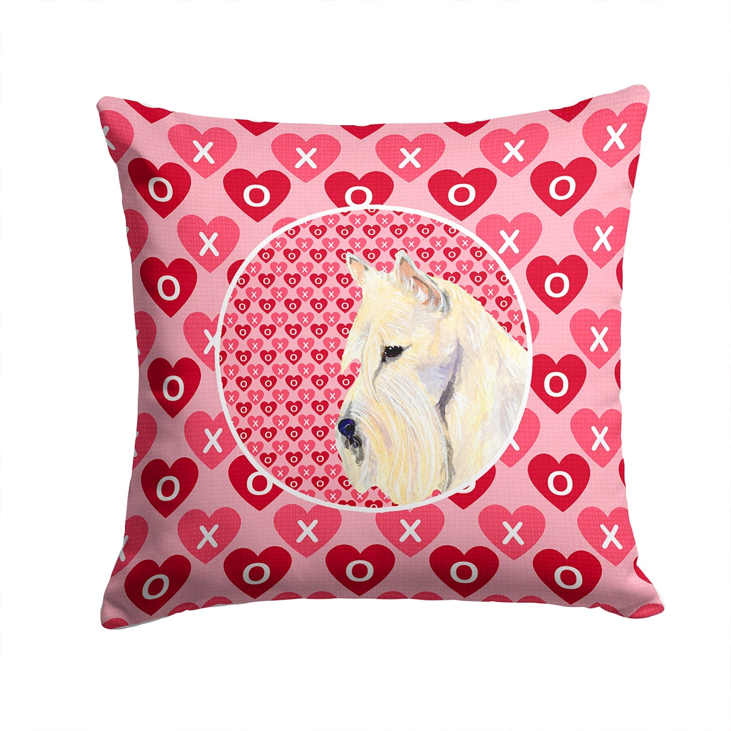 Scottish Terrier Hearts Love Valentine's Day Portrait Decorative Throw Pillow 14x14 Indoor Outdoor Accent Cushion, Fabric Cover with Insert for Sofa, Bed, Porch & Living Room