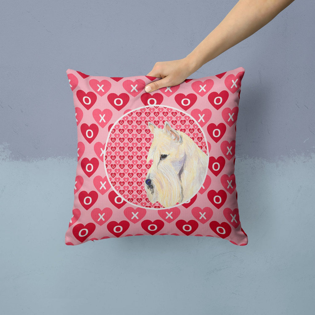 Scottish Terrier Hearts Love Valentine's Day Portrait Decorative Throw Pillow 14x14 Indoor Outdoor Accent Cushion, Fabric Cover with Insert for Sofa, Bed, Porch & Living Room