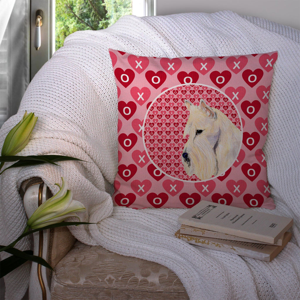 Scottish Terrier Hearts Love Valentine's Day Portrait Decorative Throw Pillow 14x14 Indoor Outdoor Accent Cushion, Fabric Cover with Insert for Sofa, Bed, Porch & Living Room