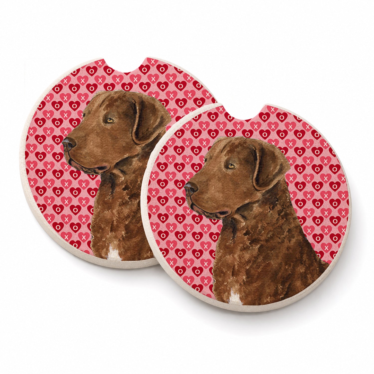 Chesapeake Bay Retriever Hearts Love and Valentine's Day Set of 2 Cup Holder Car Coasters Absorbent Round Sandstone Coasters Gifts for Men or Women, 2.5, Multicolor