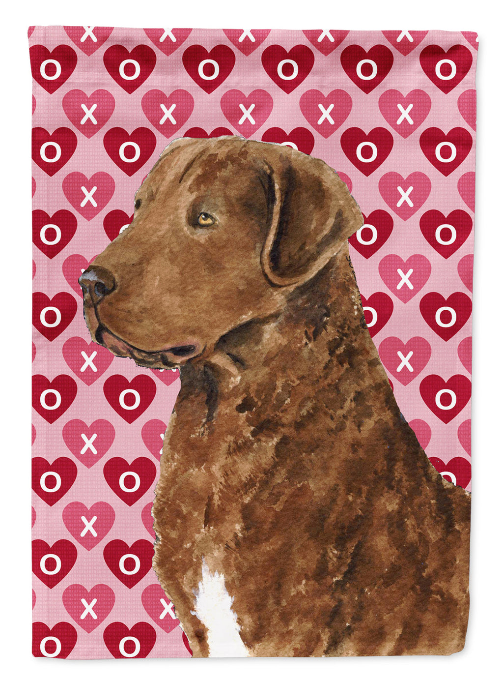 Chesapeake Bay Retriever Hearts Love and Valentine's Day House Flag 28x40 Porch Sleeve Pole Decorative Outside Yard Banner Artwork Wall Hanging, Polyester