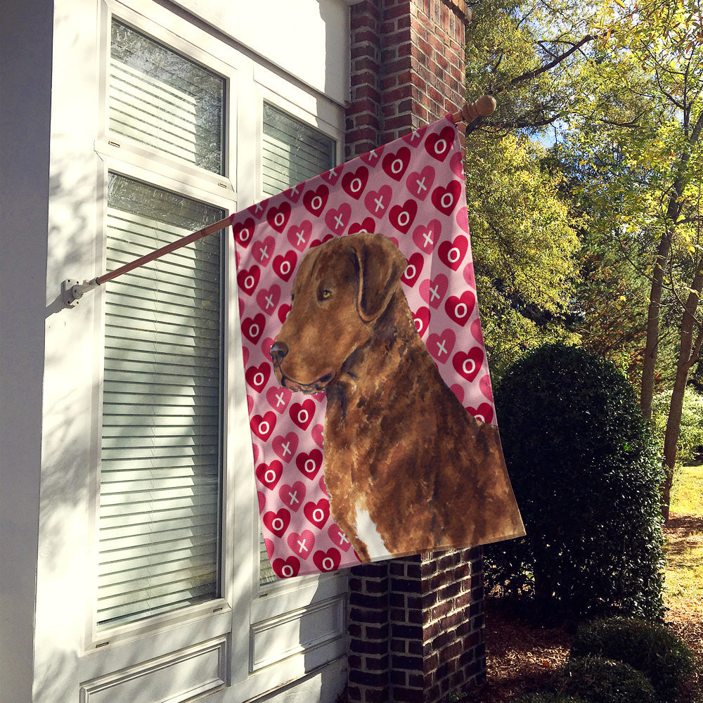 Chesapeake Bay Retriever Hearts Love and Valentine's Day House Flag 28x40 Porch Sleeve Pole Decorative Outside Yard Banner Artwork Wall Hanging, Polyester