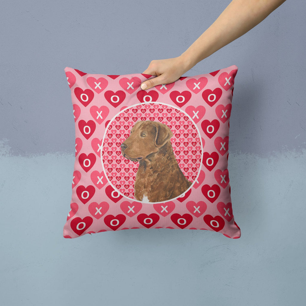 Chesapeake Bay Retriever Hearts Love and Valentine's Day Decorative Throw Pillow 14x14 Indoor Outdoor Accent Cushion, Fabric Cover with Insert for Sofa, Bed, Porch & Living Room