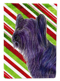 Skye Terrier Candy Cane Holiday Christmas House Flag 28x40 Porch Sleeve Pole Decorative Outside Yard Banner Artwork Wall Hanging, Polyester
