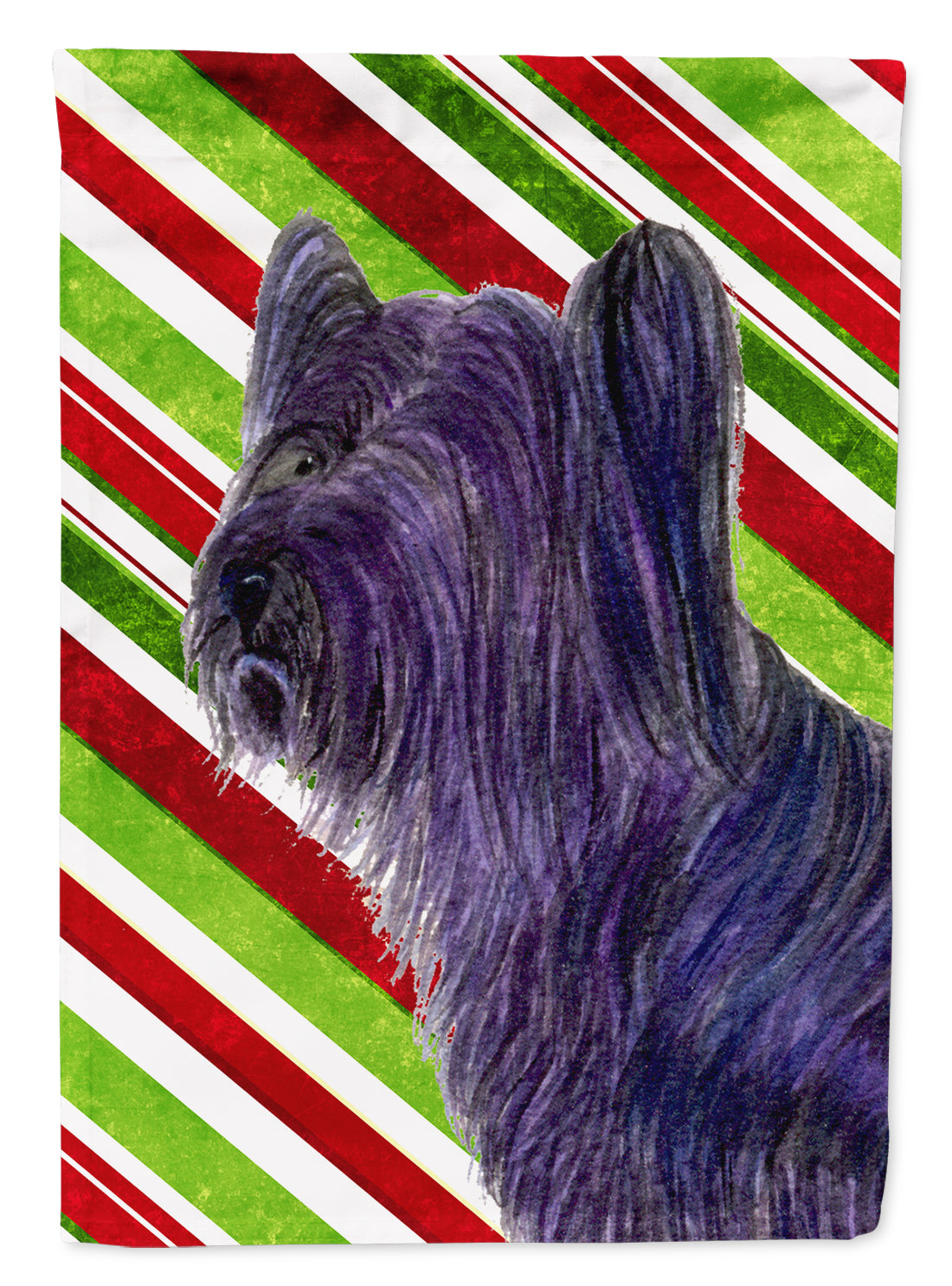 Skye Terrier Candy Cane Holiday Christmas House Flag 28x40 Porch Sleeve Pole Decorative Outside Yard Banner Artwork Wall Hanging, Polyester