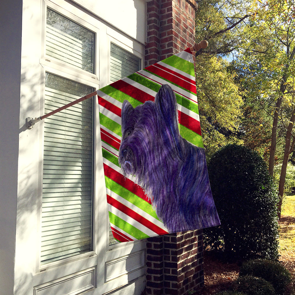 Skye Terrier Candy Cane Holiday Christmas House Flag 28x40 Porch Sleeve Pole Decorative Outside Yard Banner Artwork Wall Hanging, Polyester