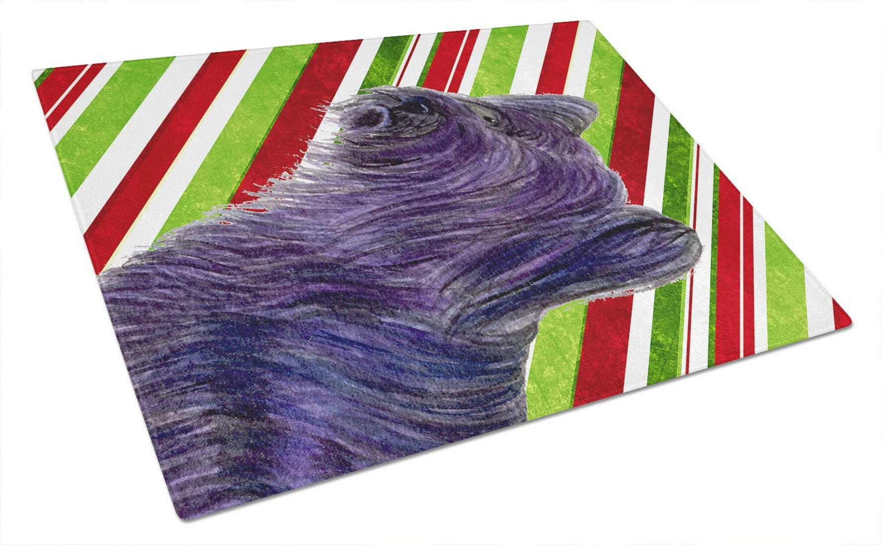 Skye Terrier Candy Cane Holiday Christmas Cutting Board Tempered Glass Kitchen Cutting Surface, Heat Resistant Chopping, Non-Slip Feet, Food Prep & Serving