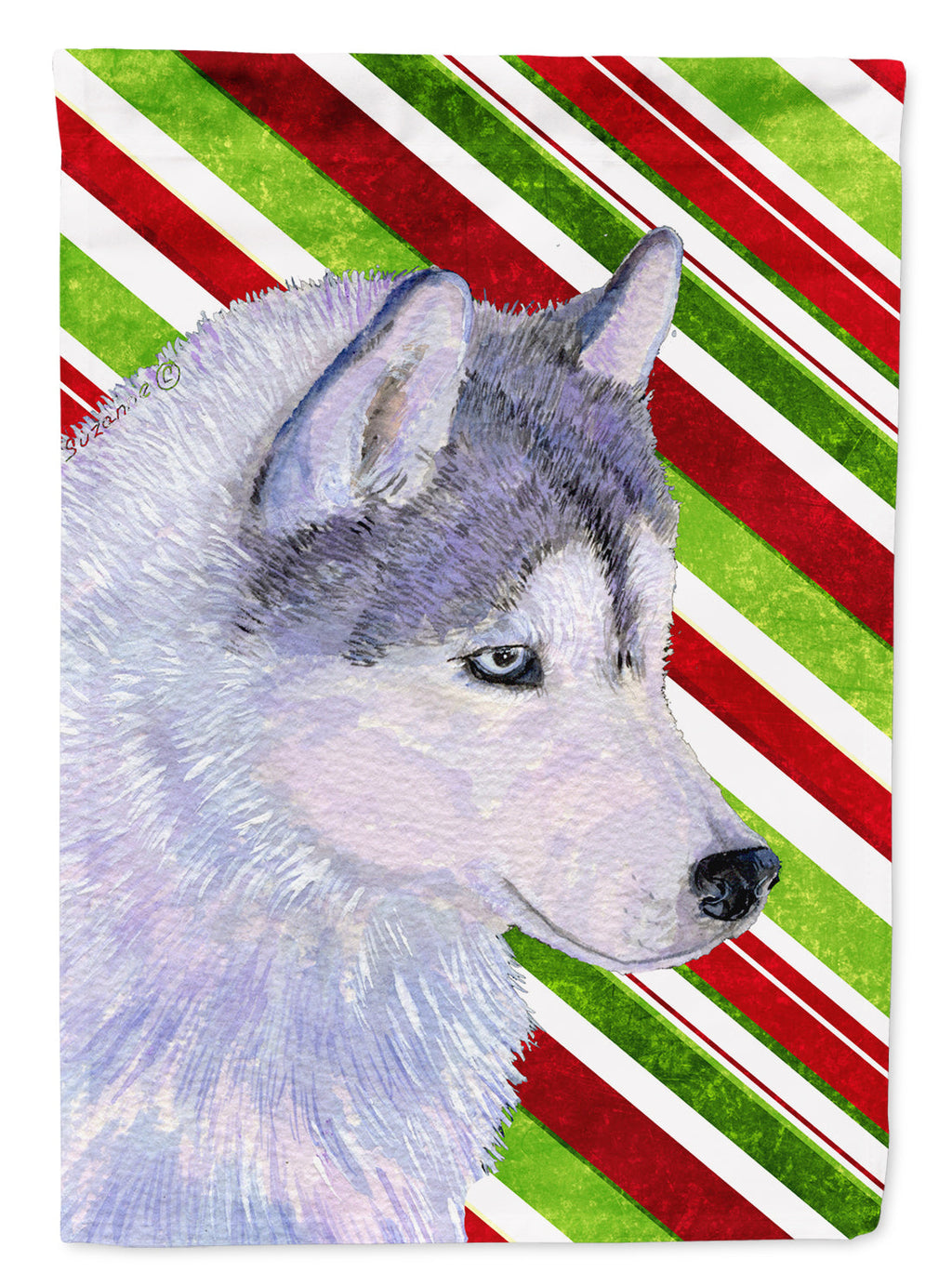 Siberian Husky Candy Cane Holiday Christmas House Flag 28x40 Porch Sleeve Pole Decorative Outside Yard Banner Artwork Wall Hanging, Polyester