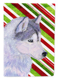 Siberian Husky Candy Cane Holiday Christmas House Flag 28x40 Porch Sleeve Pole Decorative Outside Yard Banner Artwork Wall Hanging, Polyester