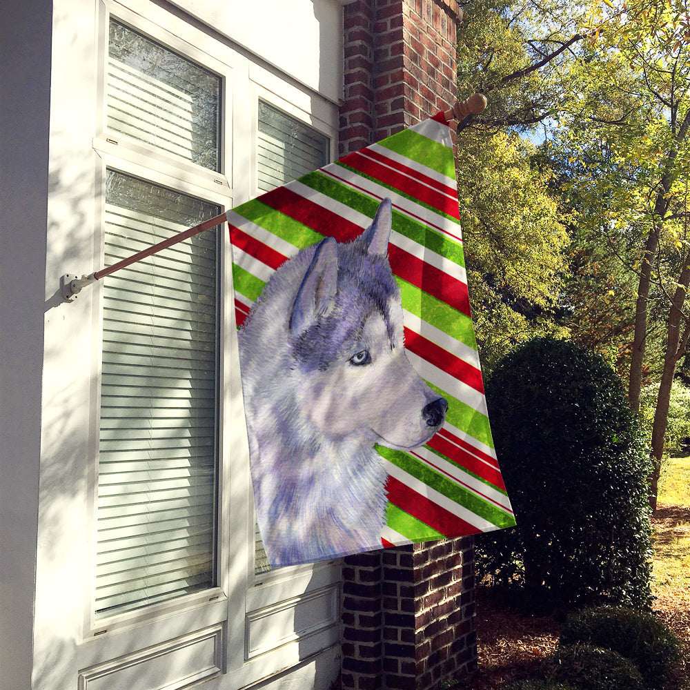 Siberian Husky Candy Cane Holiday Christmas House Flag 28x40 Porch Sleeve Pole Decorative Outside Yard Banner Artwork Wall Hanging, Polyester