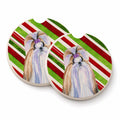 Shih Tzu Candy Cane Holiday Christmas Set of 2 Cup Holder Car Coasters Absorbent Round Sandstone Coasters Gifts for Men or Women, 2.5, Multicolor