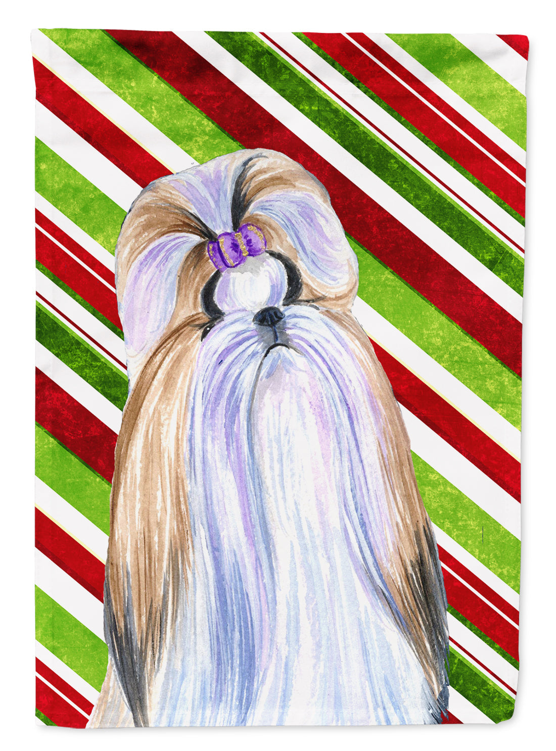 Shih Tzu Candy Cane Holiday Christmas House Flag 28x40 Porch Sleeve Pole Decorative Outside Yard Banner Artwork Wall Hanging, Polyester