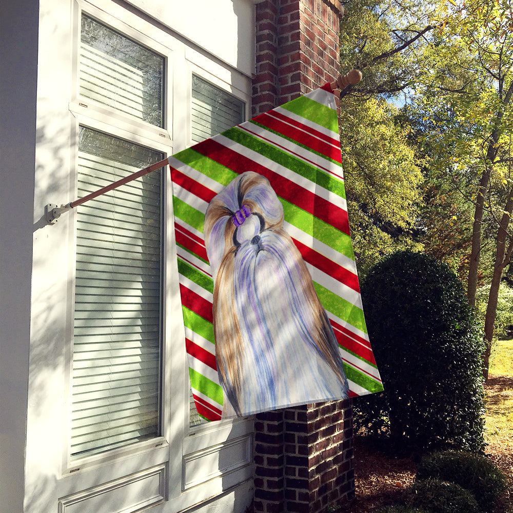Shih Tzu Candy Cane Holiday Christmas House Flag 28x40 Porch Sleeve Pole Decorative Outside Yard Banner Artwork Wall Hanging, Polyester