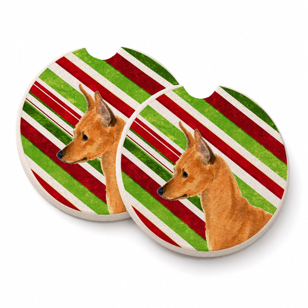 Min Pin Candy Cane Holiday Christmas Set of 2 Cup Holder Car Coasters Absorbent Round Sandstone Coasters Gifts for Men or Women, 2.5, Multicolor