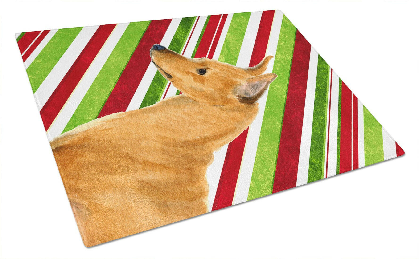 Min Pin Candy Cane Holiday Christmas Cutting Board Tempered Glass Kitchen Cutting Surface, Heat Resistant Chopping, Non-Slip Feet, Food Prep & Serving