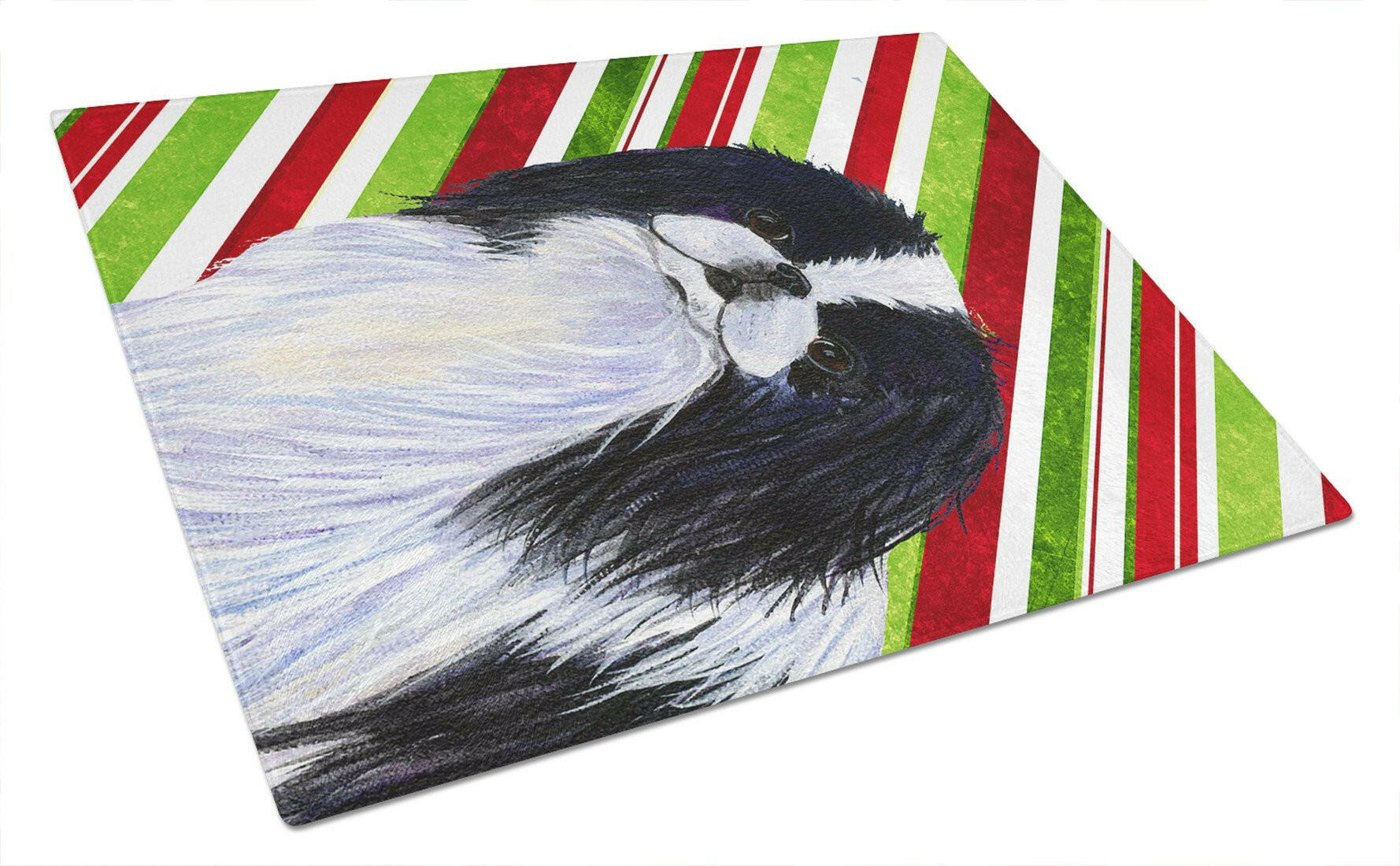 Japanese Chin Candy Cane Holiday Christmas Cutting Board Tempered Glass Kitchen Cutting Surface, Heat Resistant Chopping, Non-Slip Feet, Food Prep & Serving
