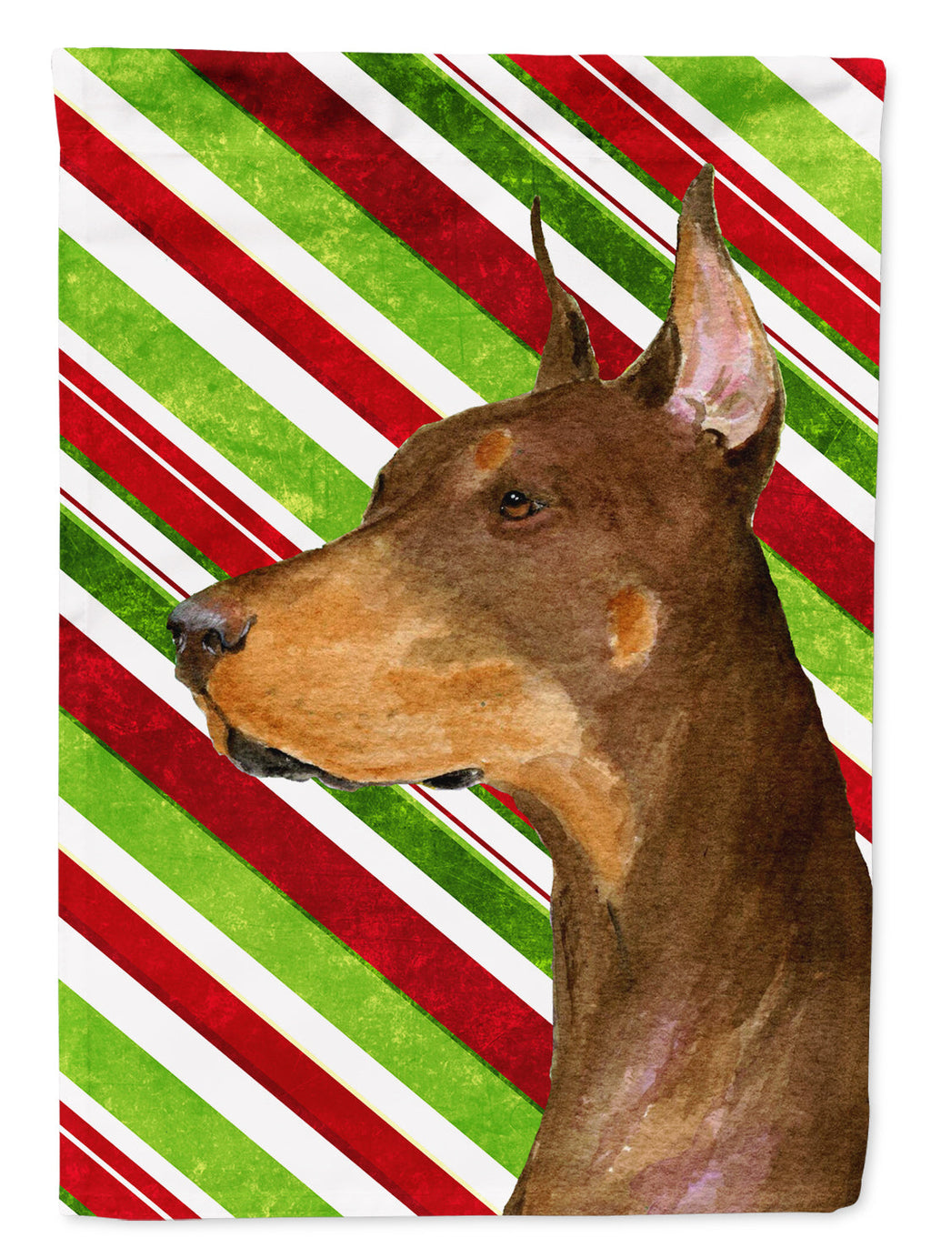 Doberman Candy Cane Holiday Christmas House Flag 28x40 Porch Sleeve Pole Decorative Outside Yard Banner Artwork Wall Hanging, Polyester