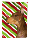 Doberman Candy Cane Holiday Christmas House Flag 28x40 Porch Sleeve Pole Decorative Outside Yard Banner Artwork Wall Hanging, Polyester