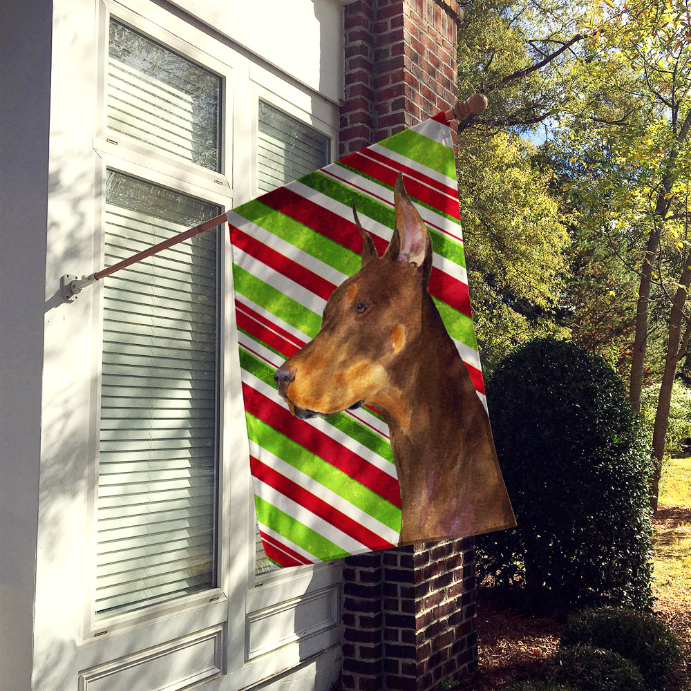 Doberman Candy Cane Holiday Christmas House Flag 28x40 Porch Sleeve Pole Decorative Outside Yard Banner Artwork Wall Hanging, Polyester