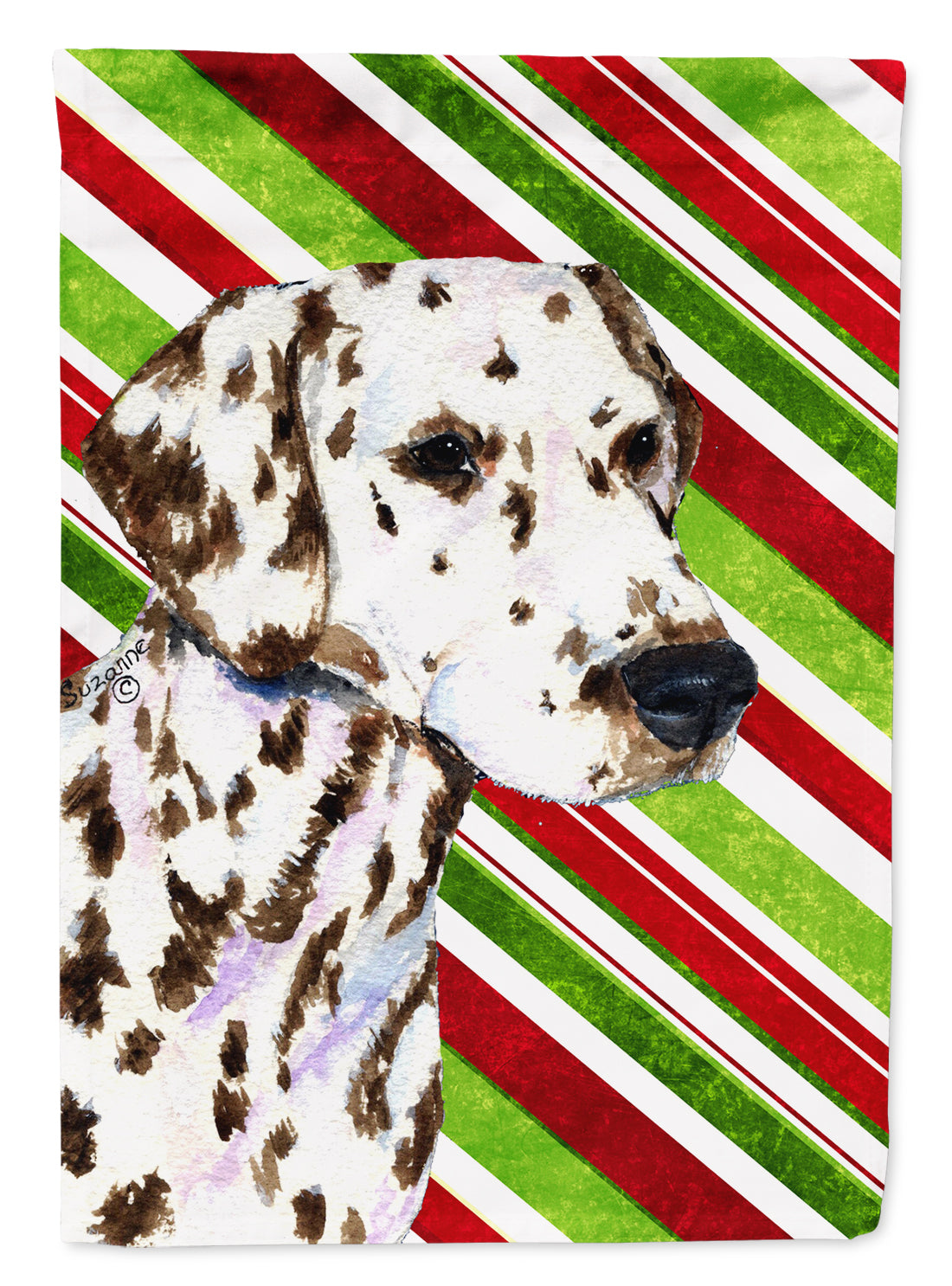 Dalmatian Candy Cane Holiday Christmas House Flag 28x40 Porch Sleeve Pole Decorative Outside Yard Banner Artwork Wall Hanging, Polyester
