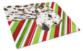 Dalmatian Candy Cane Holiday Christmas Cutting Board Tempered Glass Kitchen Cutting Surface, Heat Resistant Chopping, Non-Slip Feet, Food Prep & Serving