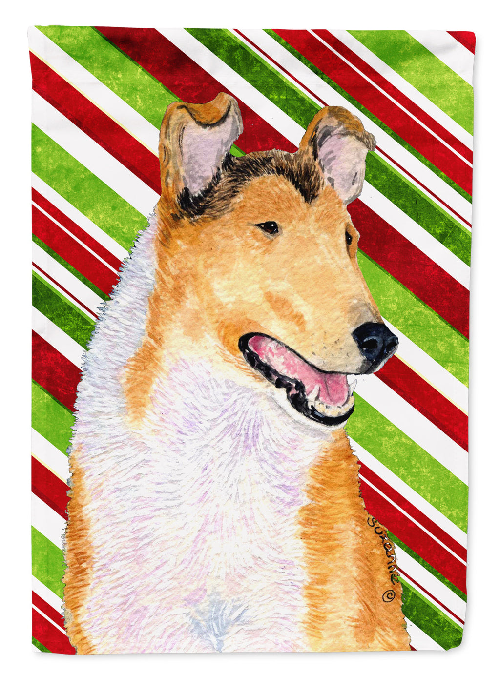 Collie Smooth Candy Cane Holiday Christmas House Flag 28x40 Porch Sleeve Pole Decorative Outside Yard Banner Artwork Wall Hanging, Polyester