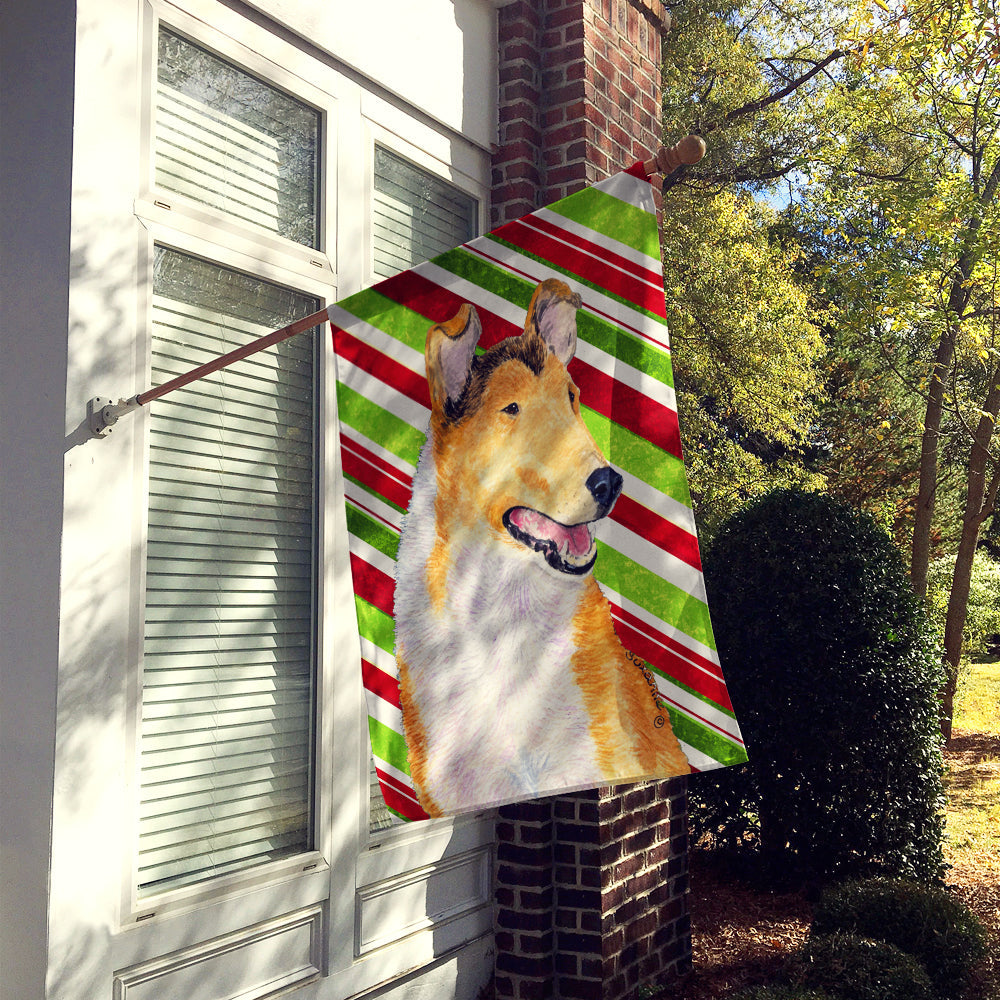 Collie Smooth Candy Cane Holiday Christmas House Flag 28x40 Porch Sleeve Pole Decorative Outside Yard Banner Artwork Wall Hanging, Polyester