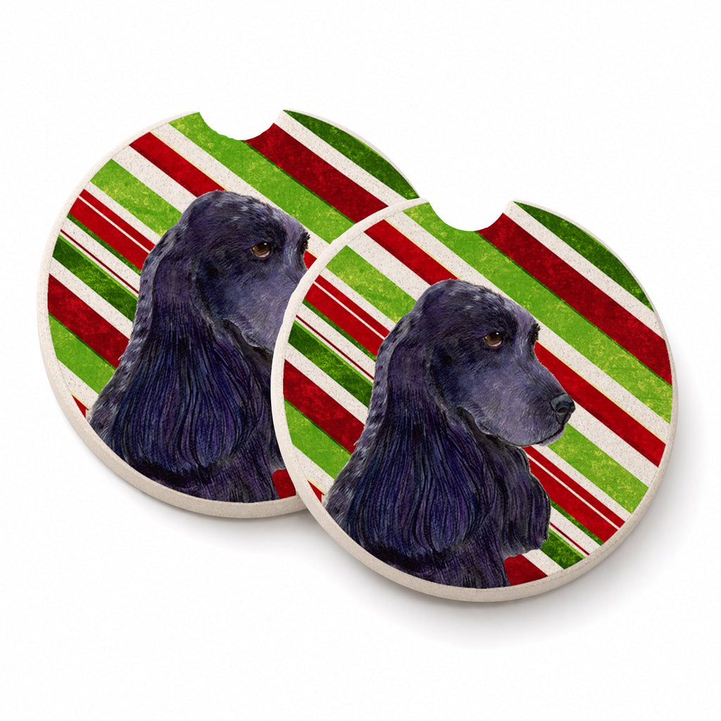 Cocker Spaniel Candy Cane Holiday Christmas Set of 2 Cup Holder Car Coasters Absorbent Round Sandstone Coasters Gifts for Men or Women, 2.5, Multicolor