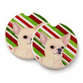 Chihuahua Candy Cane Holiday Christmas Set of 2 Cup Holder Car Coasters Absorbent Round Sandstone Coasters Gifts for Men or Women, 2.5, Multicolor