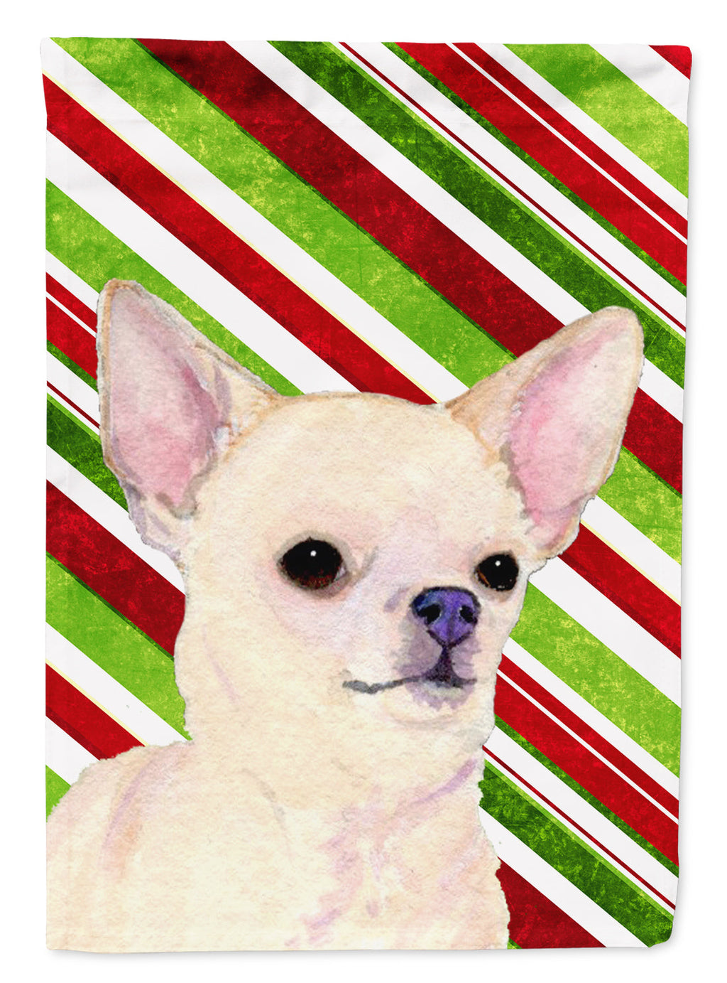 Chihuahua Candy Cane Holiday Christmas House Flag 28x40 Porch Sleeve Pole Decorative Outside Yard Banner Artwork Wall Hanging, Polyester