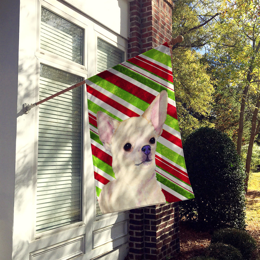 Chihuahua Candy Cane Holiday Christmas House Flag 28x40 Porch Sleeve Pole Decorative Outside Yard Banner Artwork Wall Hanging, Polyester