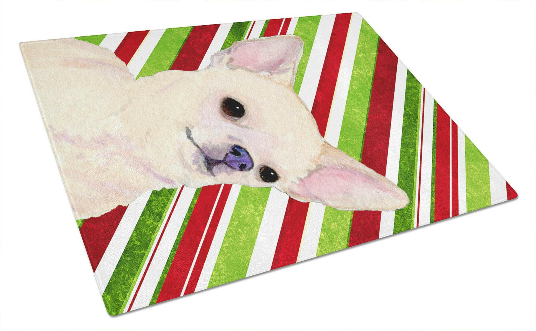Chihuahua Candy Cane Holiday Christmas Cutting Board Tempered Glass Kitchen Cutting Surface, Heat Resistant Chopping, Non-Slip Feet, Food Prep & Serving