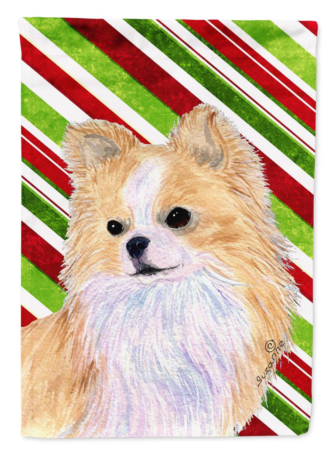 Chihuahua Candy Cane Holiday Christmas House Flag 28x40 Porch Sleeve Pole Decorative Outside Yard Banner Artwork Wall Hanging, Polyester
