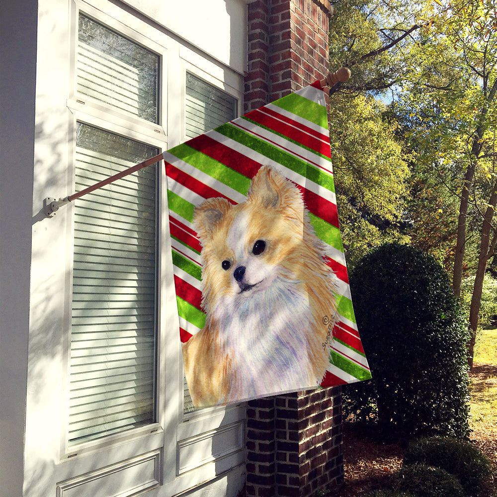 Chihuahua Candy Cane Holiday Christmas House Flag 28x40 Porch Sleeve Pole Decorative Outside Yard Banner Artwork Wall Hanging, Polyester