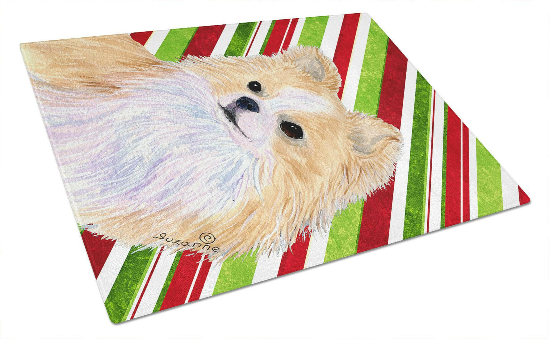 Chihuahua Candy Cane Holiday Christmas Cutting Board Tempered Glass Kitchen Cutting Surface, Heat Resistant Chopping, Non-Slip Feet, Food Prep & Serving