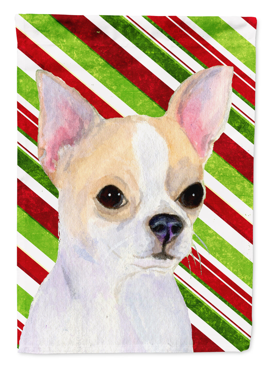 Chihuahua Candy Cane Holiday Christmas House Flag 28x40 Porch Sleeve Pole Decorative Outside Yard Banner Artwork Wall Hanging, Polyester