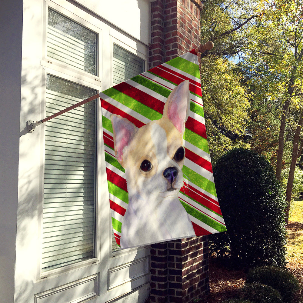 Chihuahua Candy Cane Holiday Christmas House Flag 28x40 Porch Sleeve Pole Decorative Outside Yard Banner Artwork Wall Hanging, Polyester